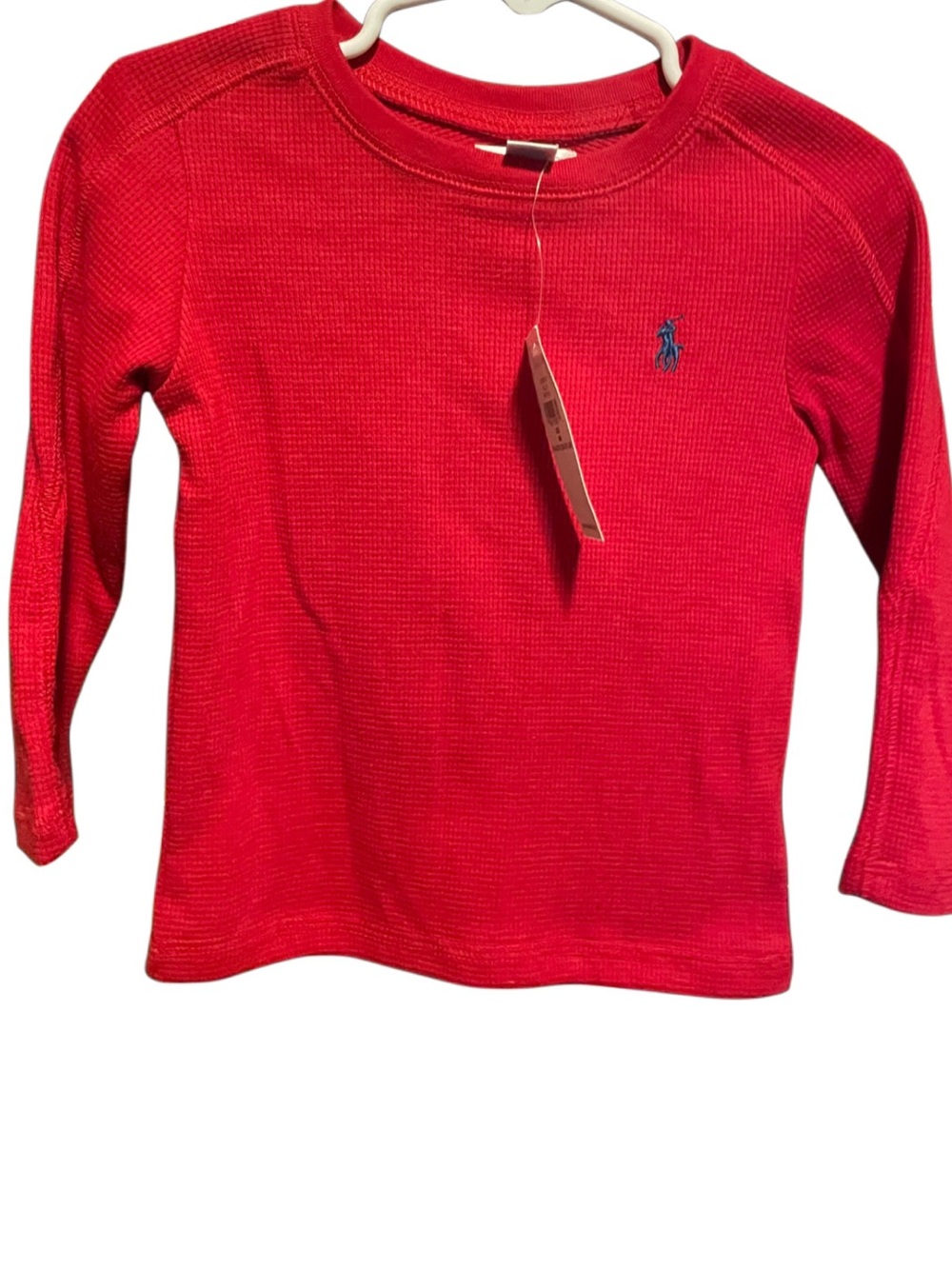 Ralph Lauren Red Long-Sleeve Waffle Thermal Tee with Blue Pony 18MO